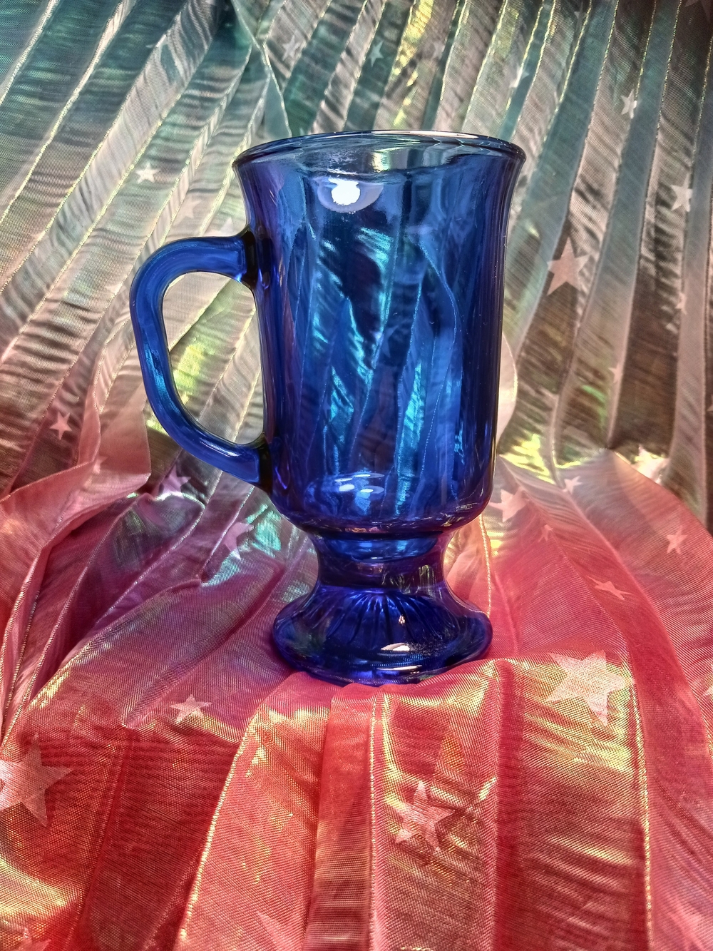 Vintage Anchor Hocking Blue Glass Pedestal Mug